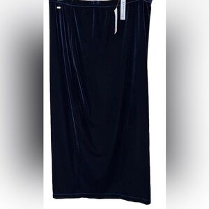 NWT Women XL TOMMY HILFIGER Navy Blue Velour MIDI Skirt Holiday Party Evening